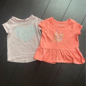Carter’s & Jumping Beans 2 baby girl t-shirts size 12M EUC